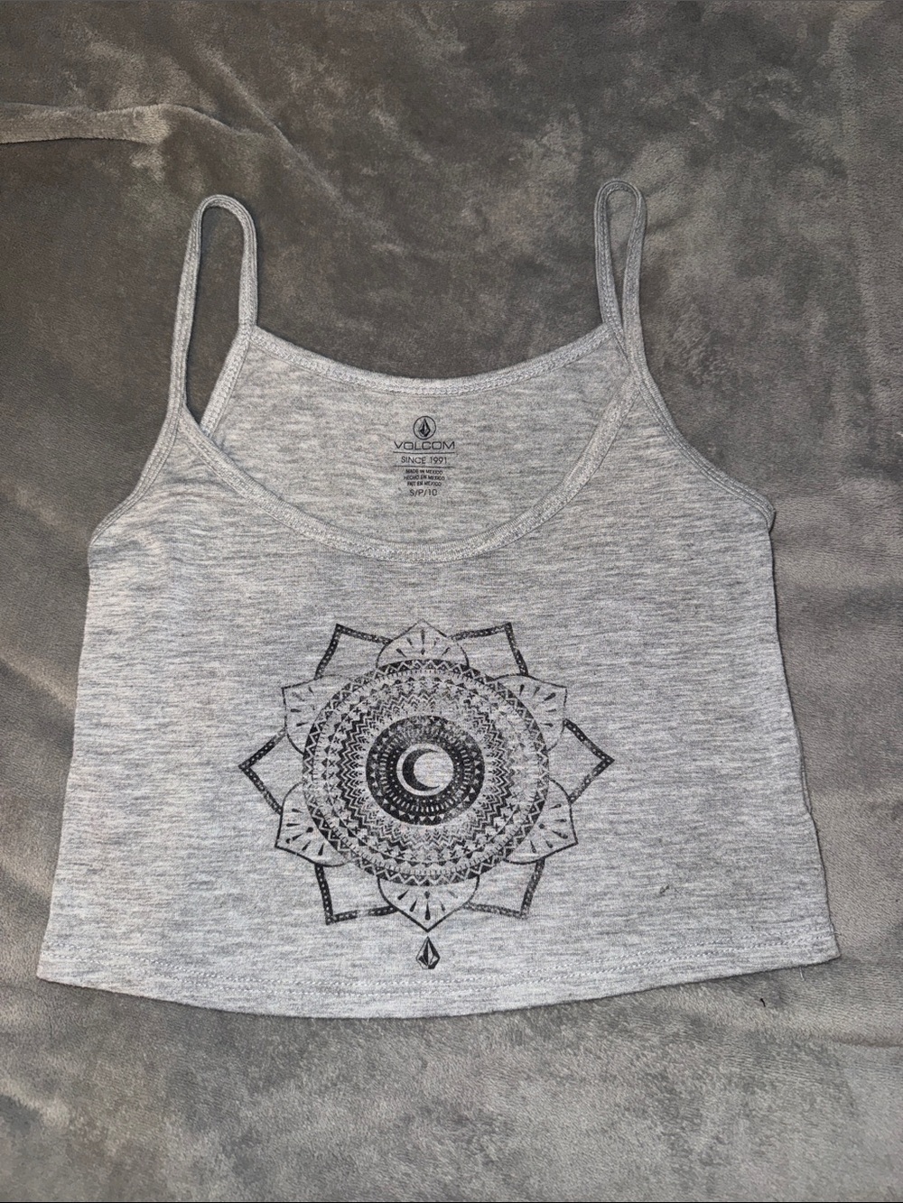 Volcom Gray Crop Tank with Black Mandala Graphic